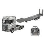 CAMINHÃO DE CONTROLE REMOTO PRATA SCANIA 770 S V8 1/18 2.4GHZ 6X4 COM REBOQUE PLATAFORMA HUI NA 1501A P
